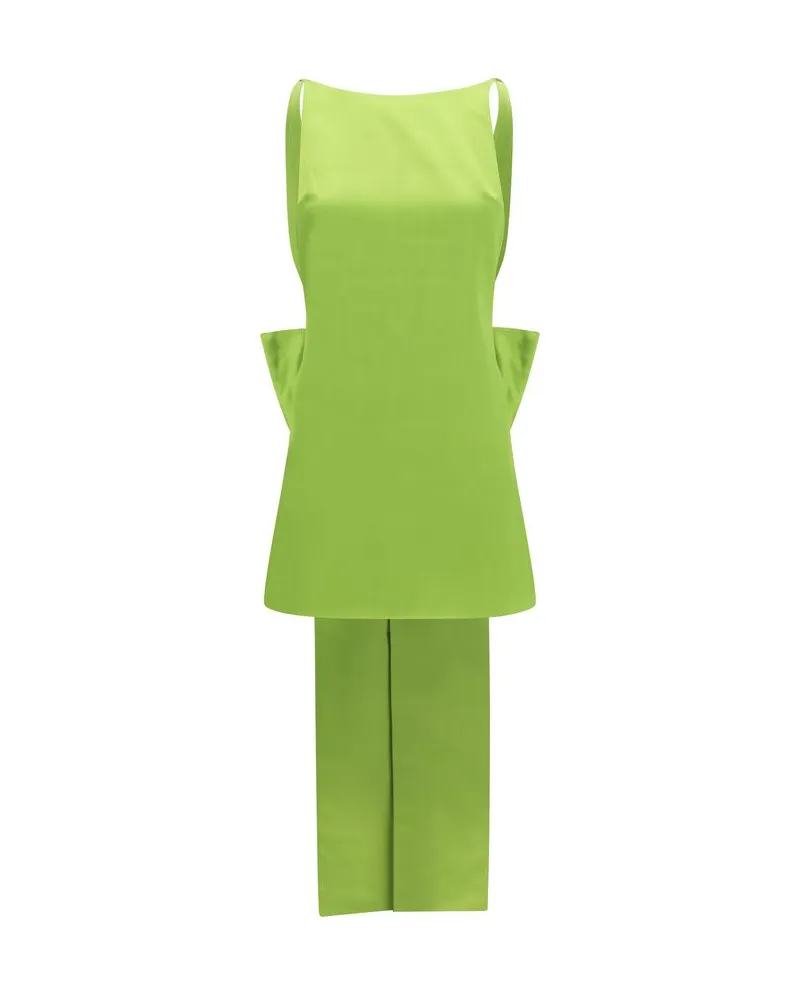 Self-Portrait Satin Bow Mini Dress — Green Green
