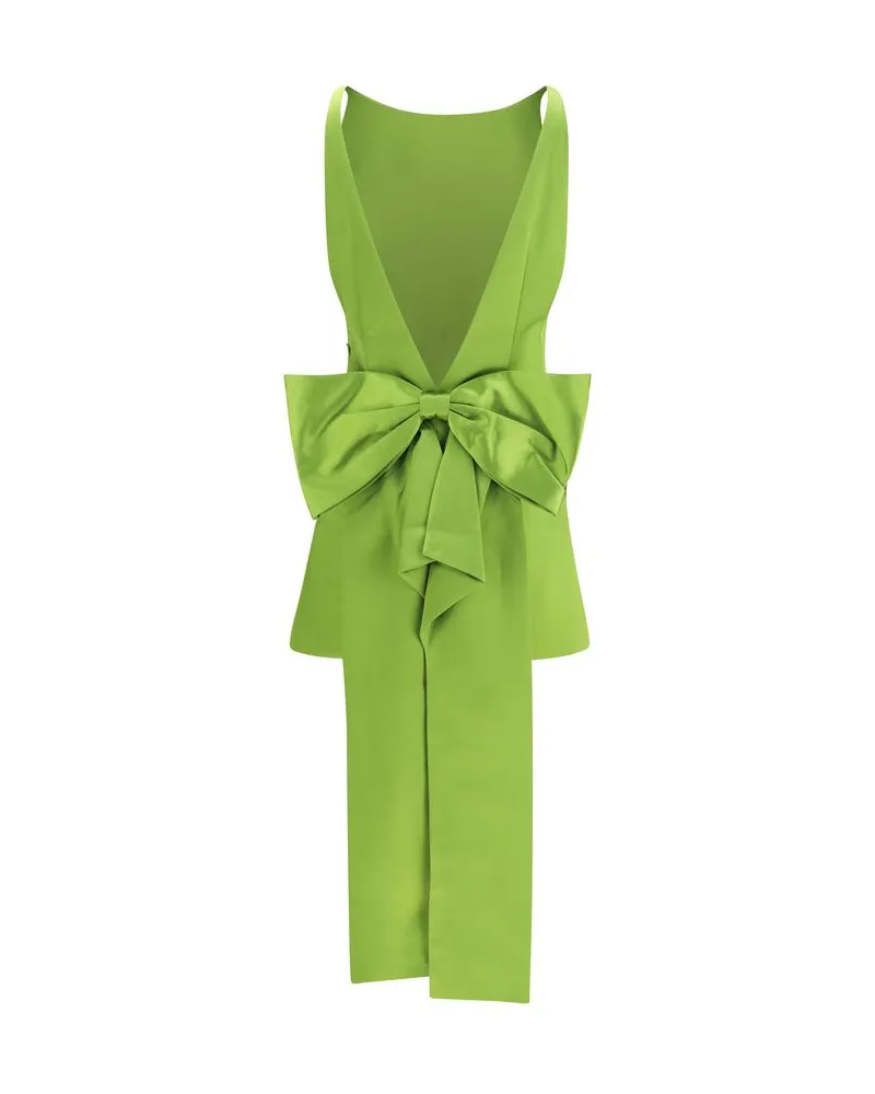 Self-Portrait Satin Bow Mini Dress — Green Green