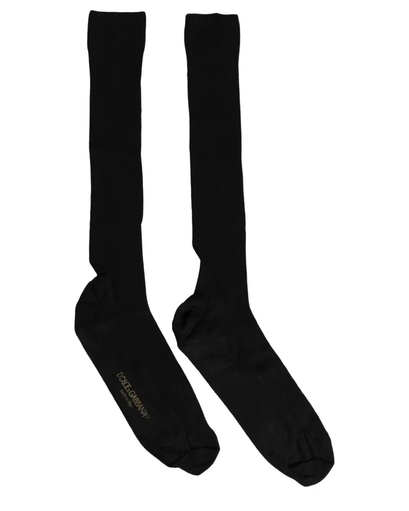 Dolce & Gabbana Men Black Viscose Logo Knee High Accessory Socks Nylon Clothing Black