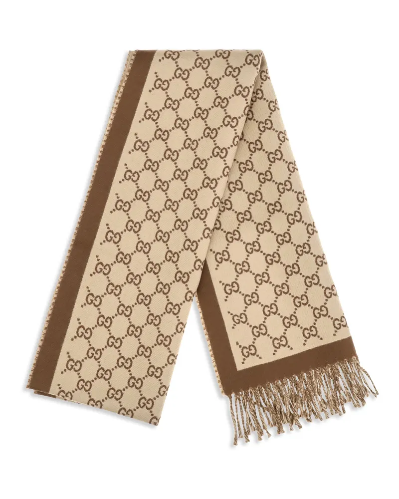 Gucci Women's Gg All-Over Wool Scarf Camel-Light Brown Merino Ovis Aries Camel/light Scarfs Camel