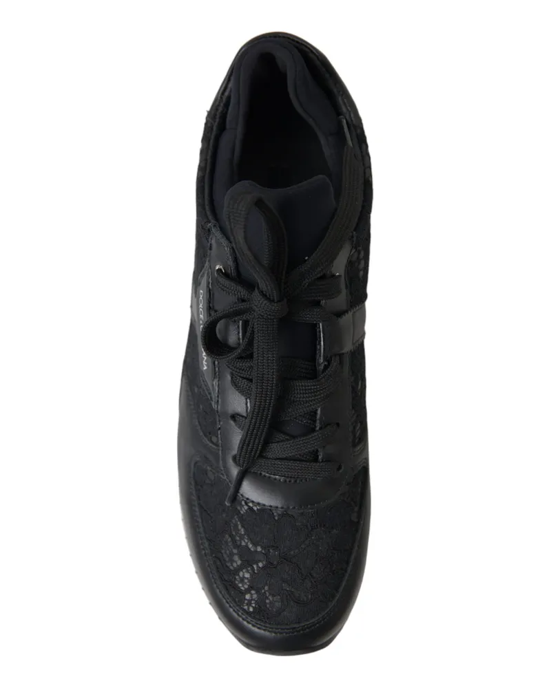Dolce & Gabbana Women's Black Floral Lace Leather Sneakers Shoes Elastane Black