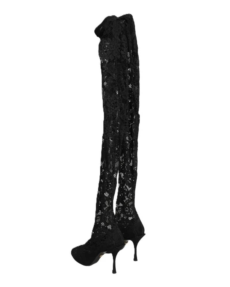 Dolce & Gabbana Women's Black Taormina Lace Socks Boots Pumps Shoes Elastane Black