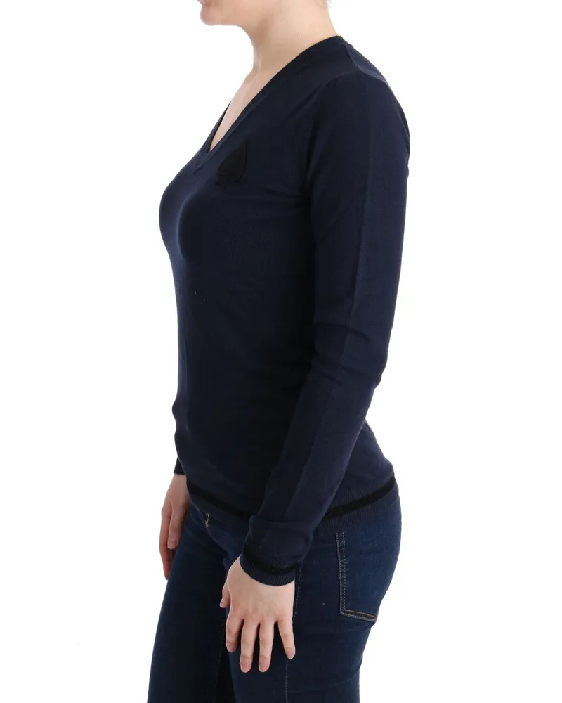 CoSTUME NATIONAL Women Blue V-Neck Viscose Sweater Clothing Blue