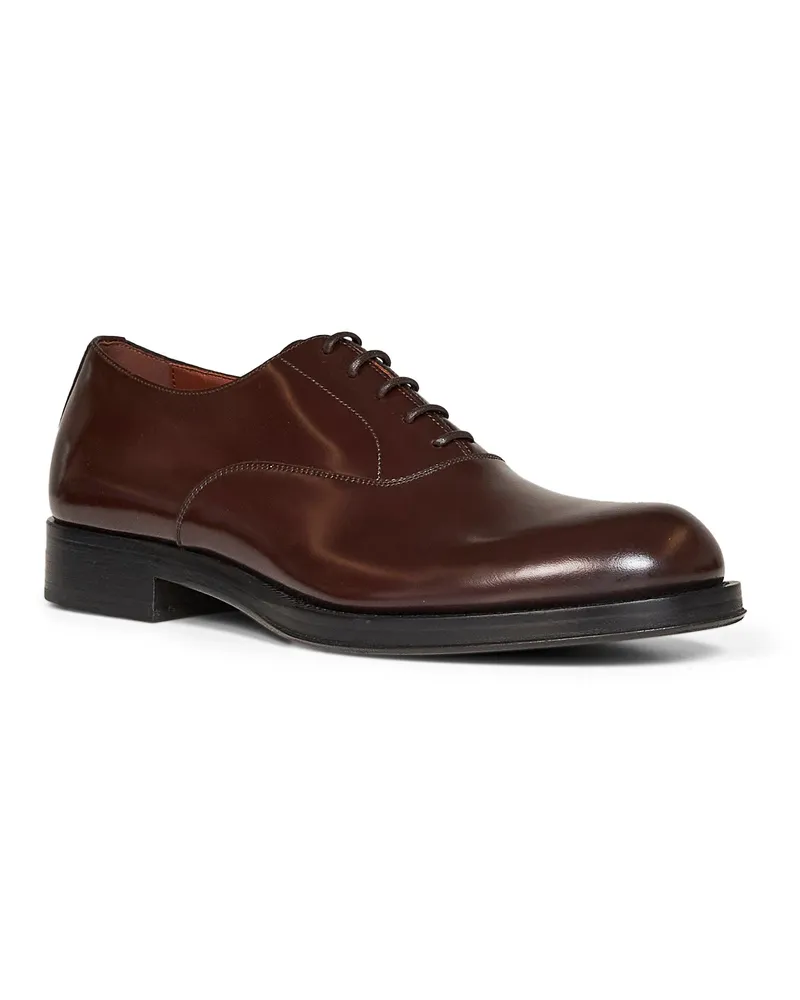 Dries van Noten Men's Leather Derby Shoes Brown Calf Lace-Up Flat Brown
