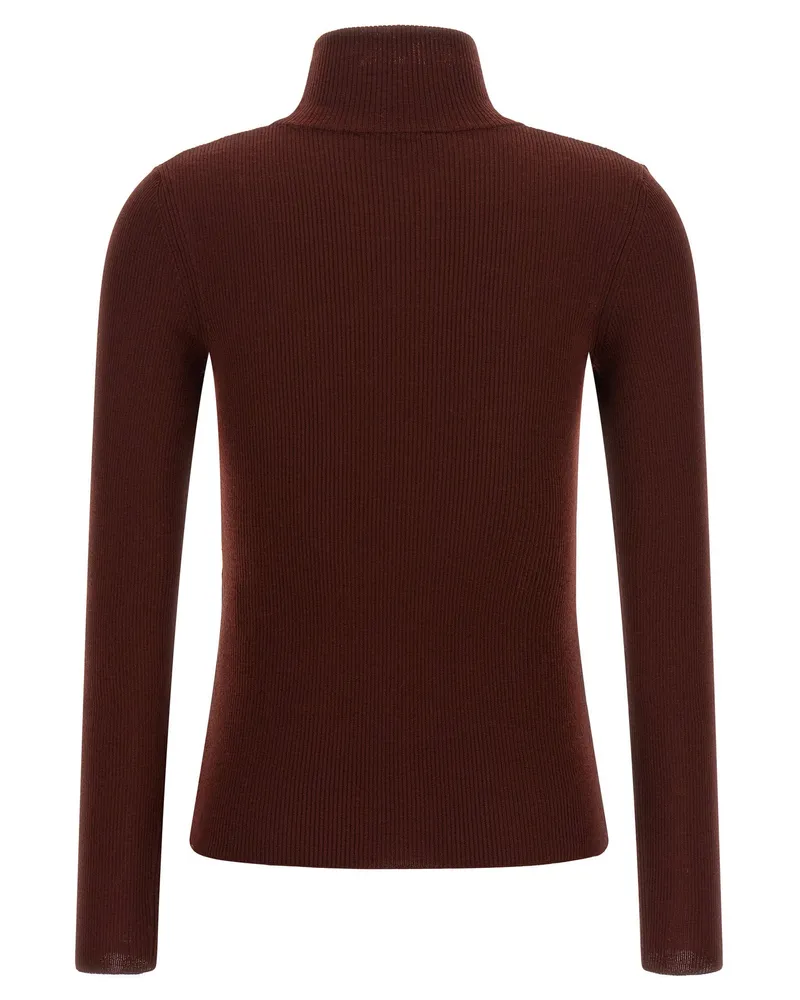 Max Mara Virgin Wool Ribbed Turtleneck — Burgundy Burgundy