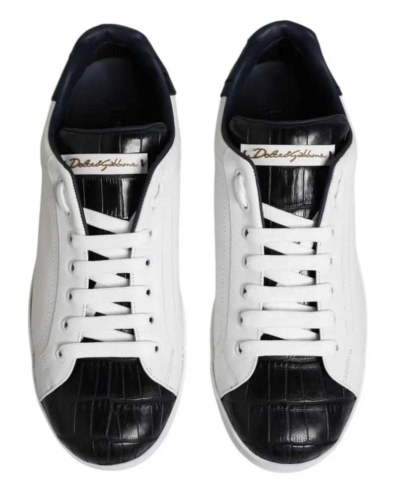 Dolce & Gabbana Men's Portofino Sneaker White Calfskin Crocodile Leather White