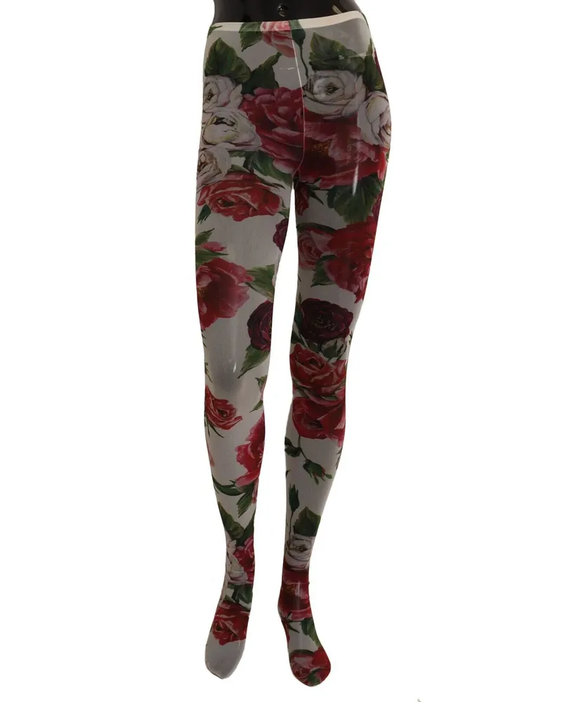 Dolce & Gabbana Women's White Floral Print Tights Nylon Stockings Clothing White