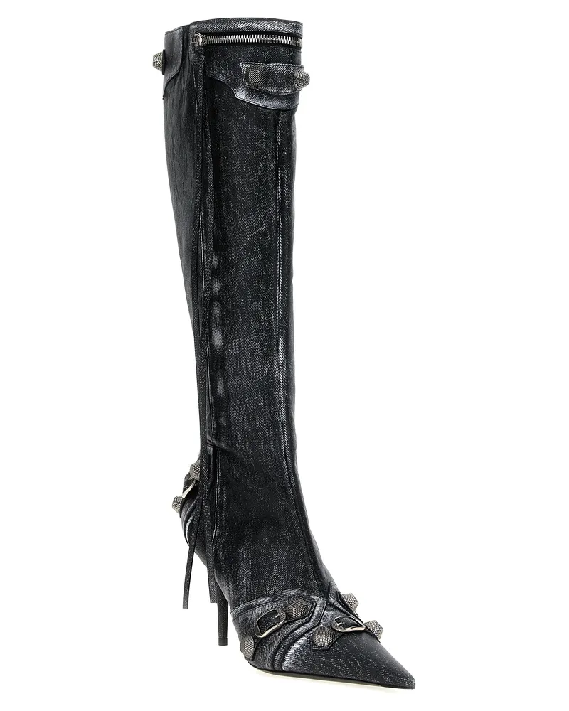 Balenciaga Women's Black Lamb Leather Over The Knee Shoe Black