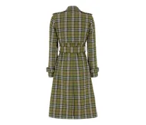Women's Stretch Linen Plaid Trench Coat Green Elastane