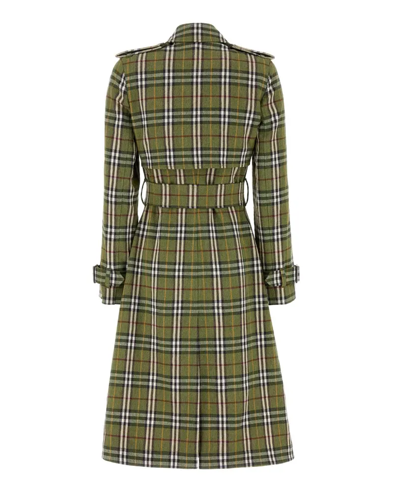 Burberry Women's Embroidered Stretch Linen Trench Coat Caperipcheck Exterior: Elastane Green