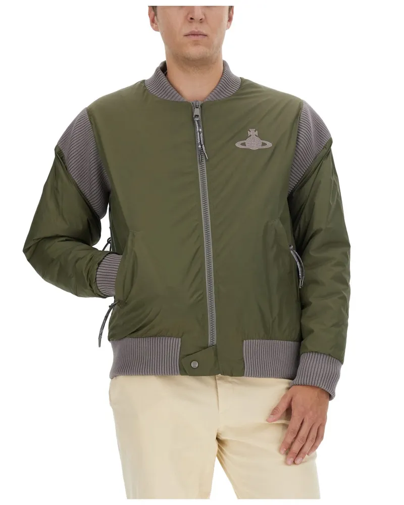 Vivienne Westwood Logo-Embroidered Polyamide Bomber Jacket — Green Green