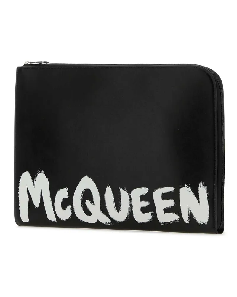 Alexander McQueen Logo-Print Leather Document Wallet — Black Black