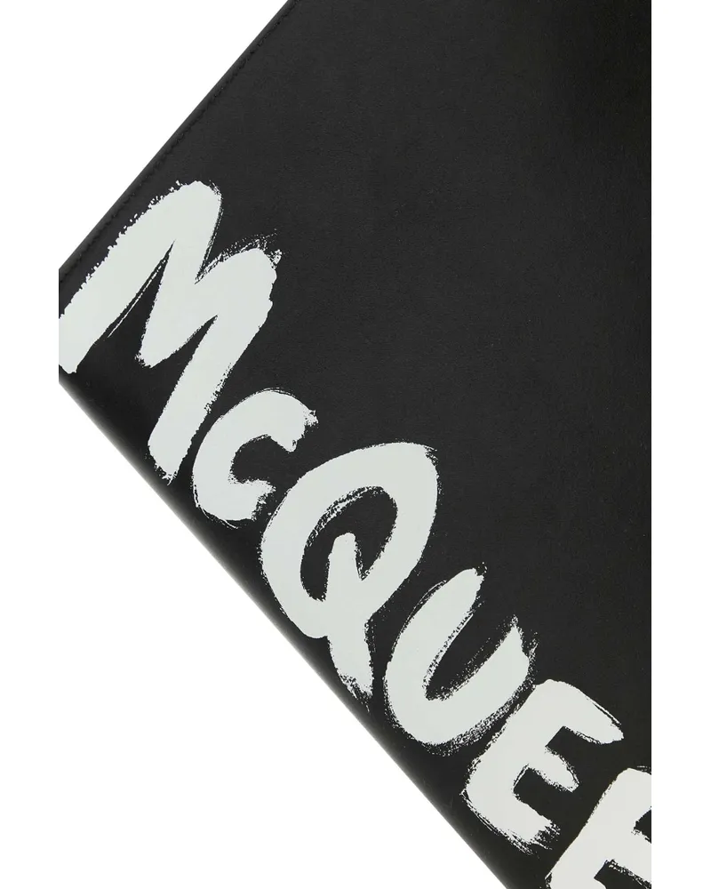 Alexander McQueen Logo-Print Leather Document Wallet — Black Black