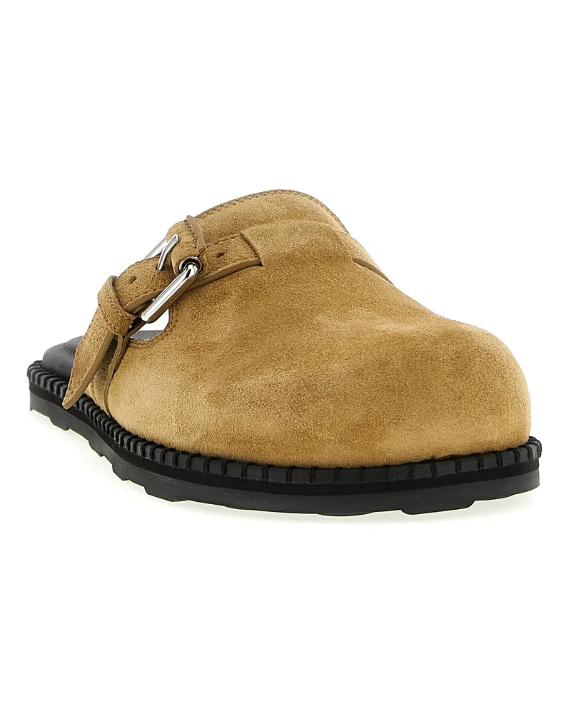 Moschino Women's Beige Leather Clogs Shoe Beige