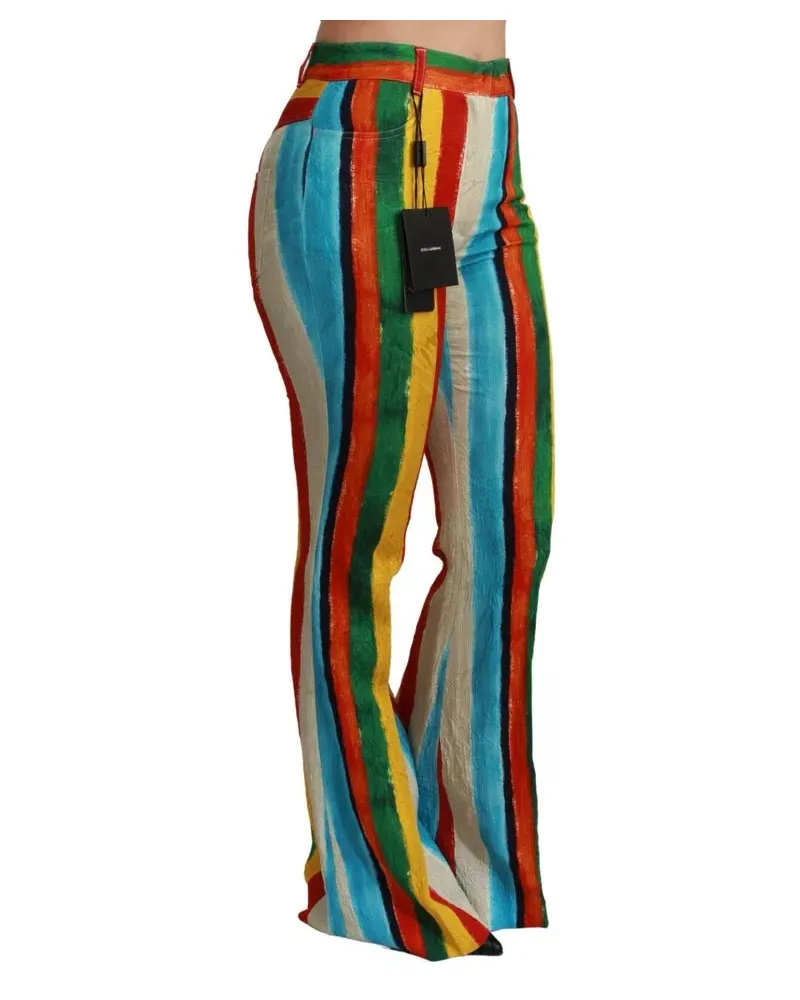 Dolce & Gabbana Women's Multicolor Flared Riga Pittorica Pants Cotton Viscose Elastane Multicolor