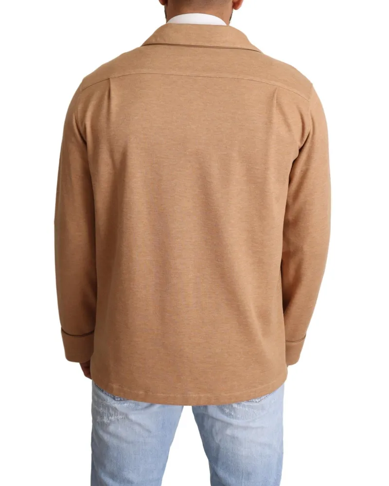 Dolce & Gabbana Men's Brown Cotton Button Collared Coat Jacket Light Blue Camel Nylon Clothing Camel