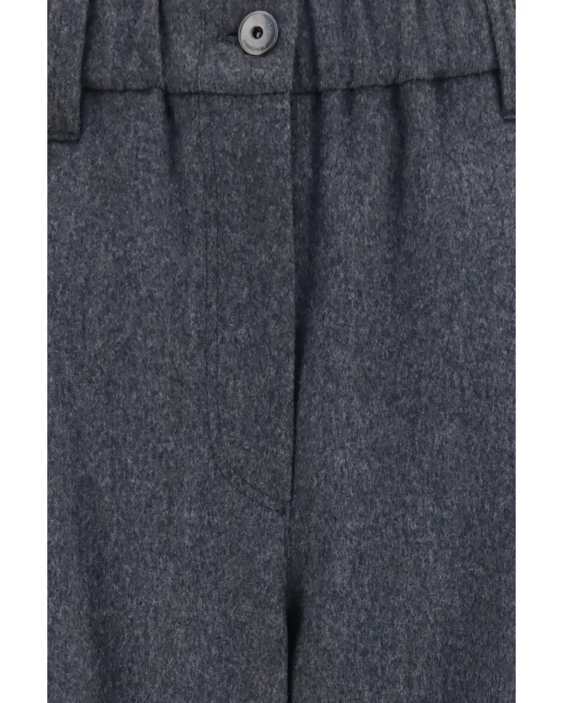 Brunello Cucinelli Women's Pants Stretch Wool Anthracite Merino Trousers Gray