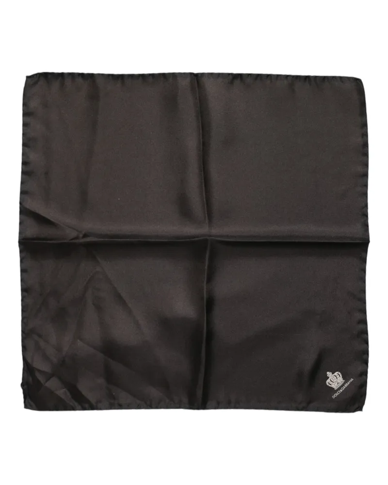 Dolce & Gabbana Brown Dg Crown Silk Square Men Foulard Scarf Brown