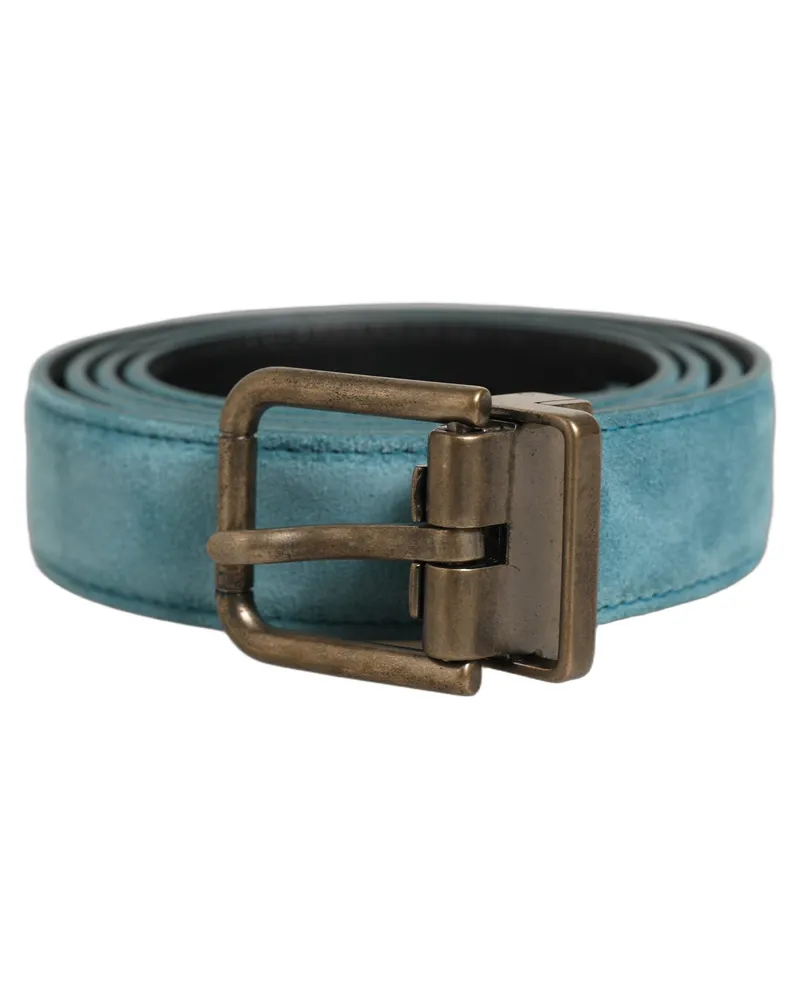 Dolce & Gabbana Suede with Brass-Tone Buckle Belt — Blue Blue