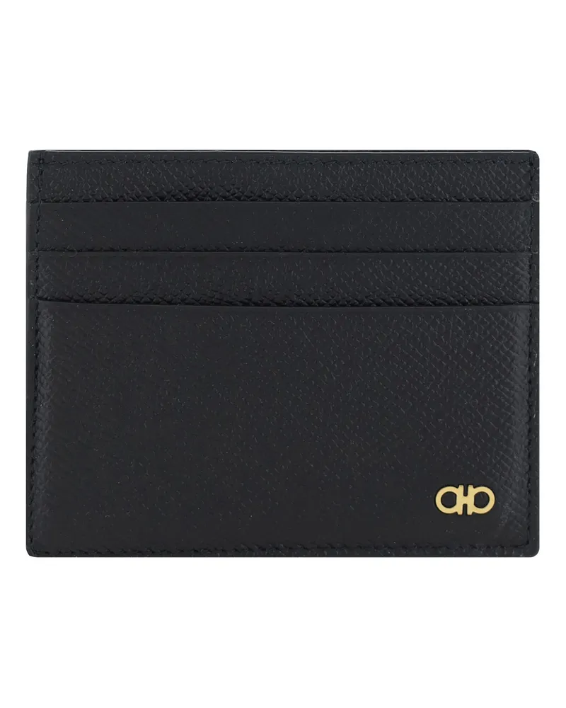Ferragamo Men's Card Holder Black Calf Leather Umbrellas Accessory Black