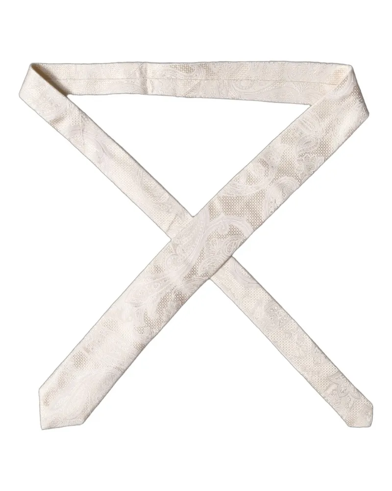 Dolce & Gabbana Off White Floral Silk Adjustable Men Tied Necktie Tie Beige