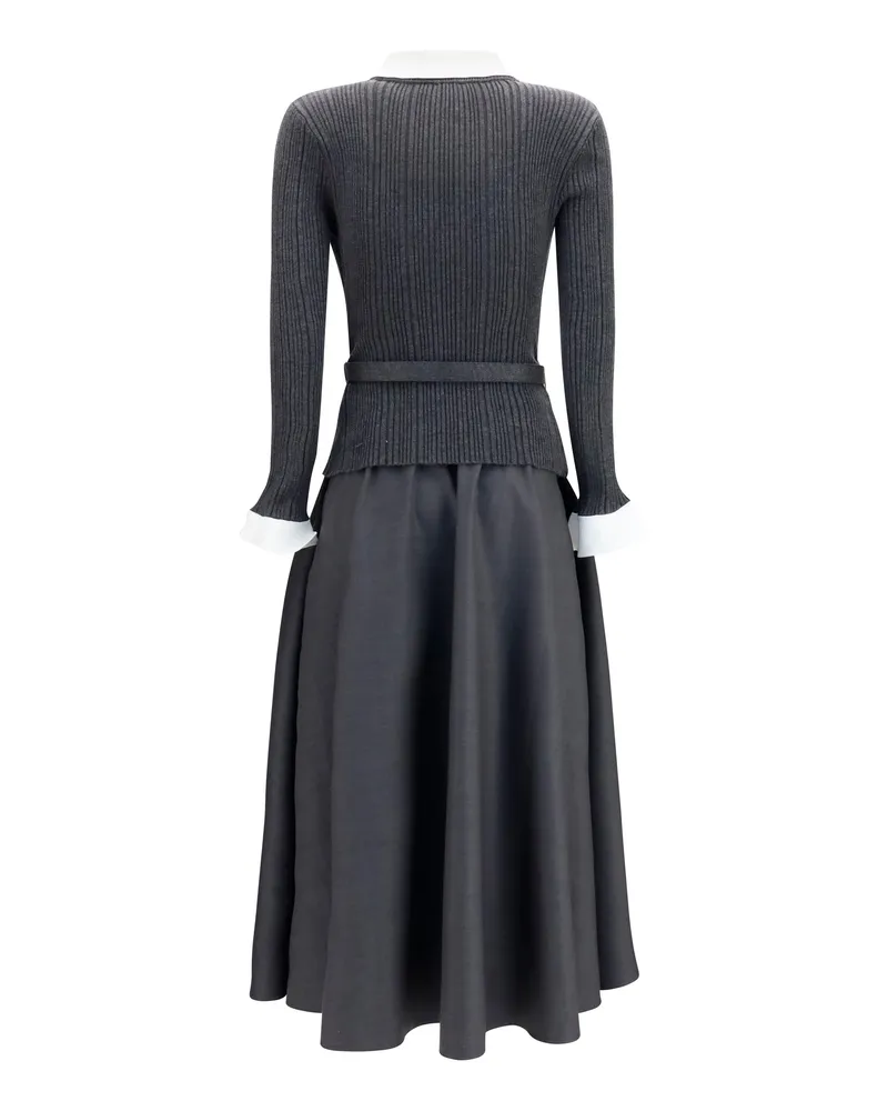 Self-Portrait Women's Knit And Twill Midi Dress Grey Gray
