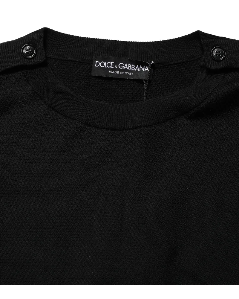 Dolce & Gabbana Men's Crew Neck Long Sleeve Sweater Black Cotton Silk Black