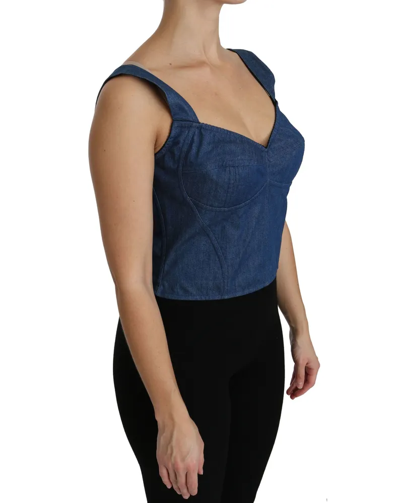 Dolce & Gabbana Women's Blue Sleeveless Bustier Blouse Cotton Top Nylon Elastane Blue
