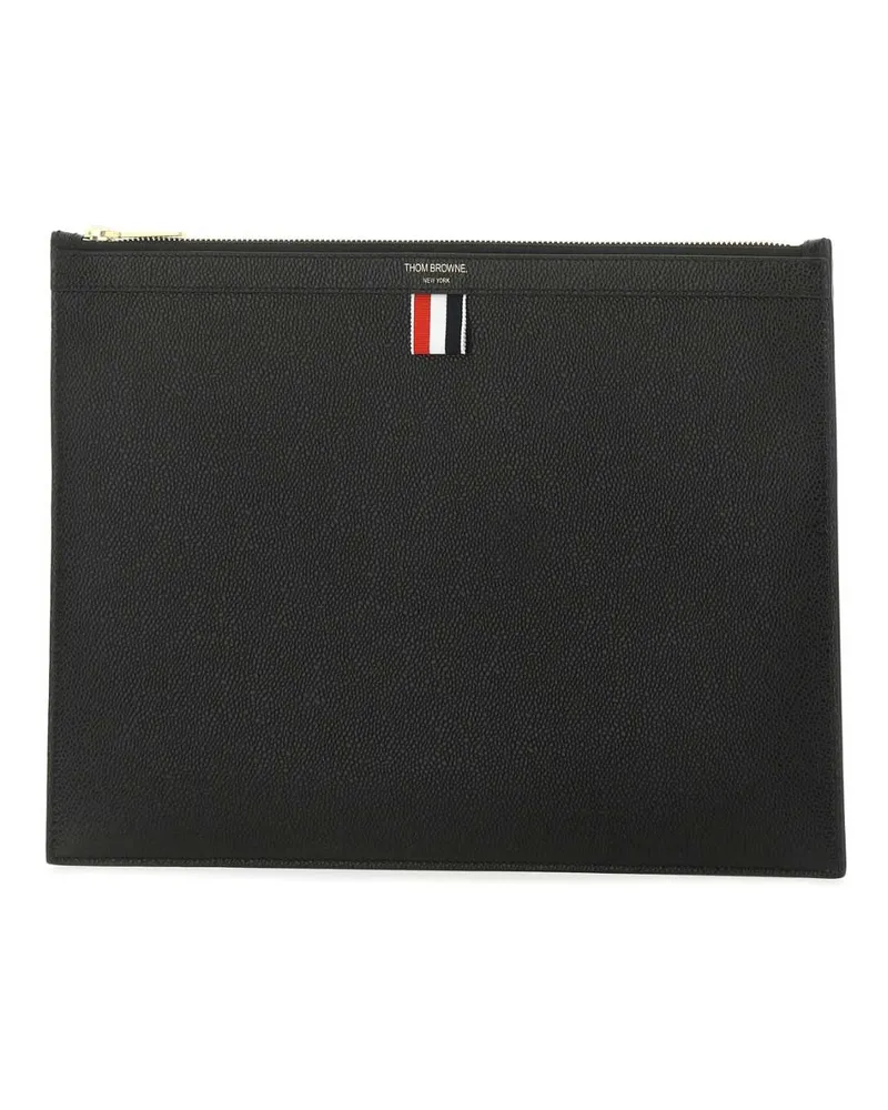 Thom Browne Men's Black Leather Document Case 001 Clutch Black