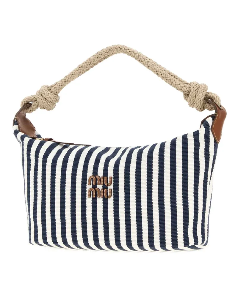 Miu Miu Striped Canvas Shoulder Bag — Navy Navy