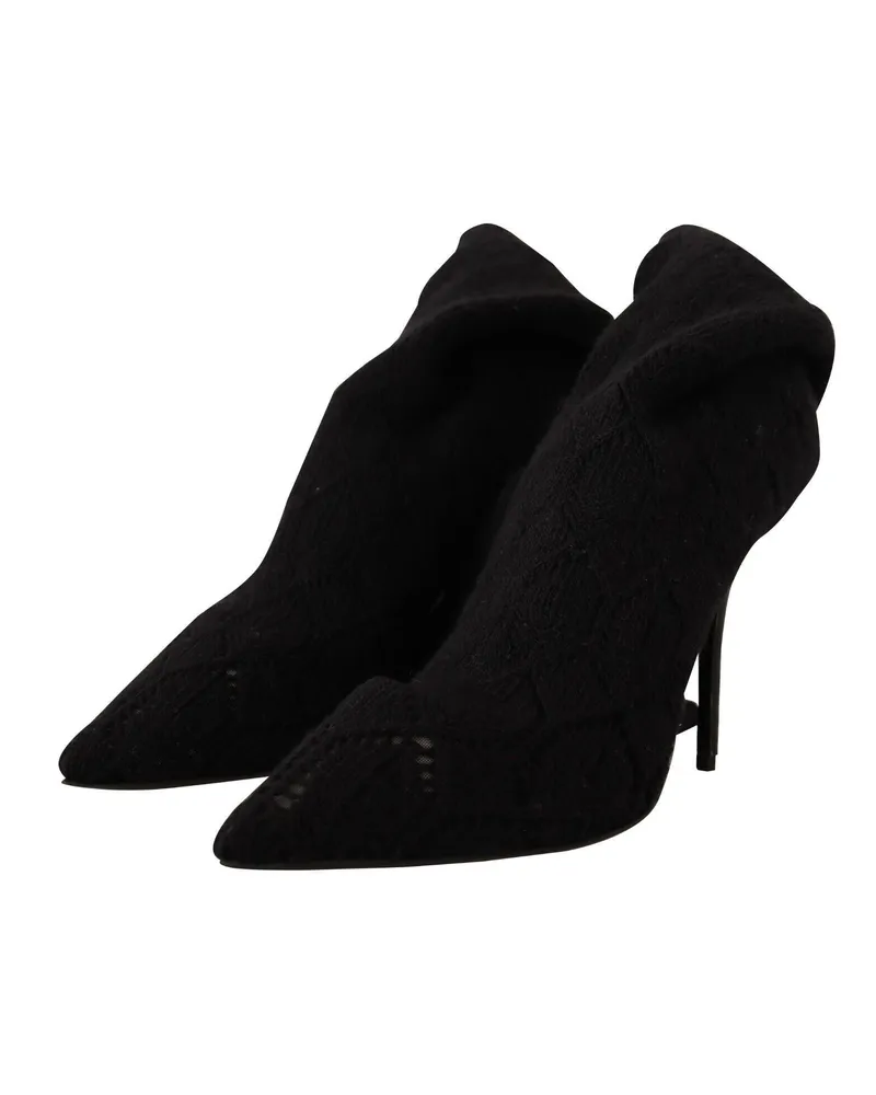 Dolce & Gabbana Women's Black Stretch Socks Knee High Booties Shoes Fabric Black