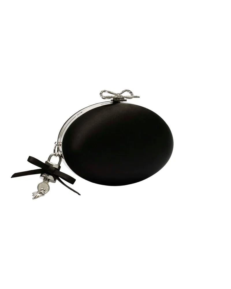 Self-Portrait Crystal-Embellished Bow Clutch — Black Black