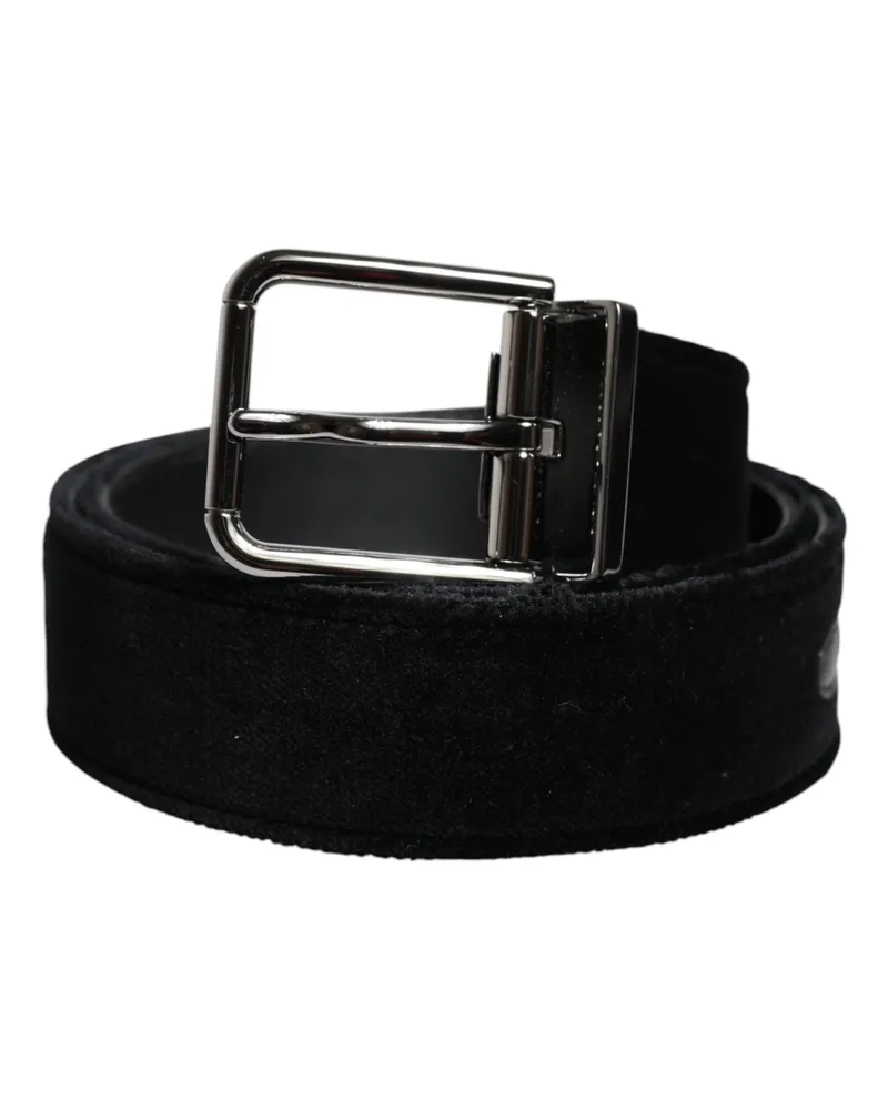 Dolce & Gabbana Men's Black Cotton Silver Tone Metal Buckle Belt Leather Black