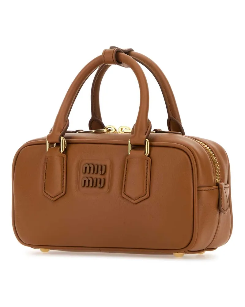Miu Miu Arcadie Calfskin Leather Top Handle Bag — Brown Brown
