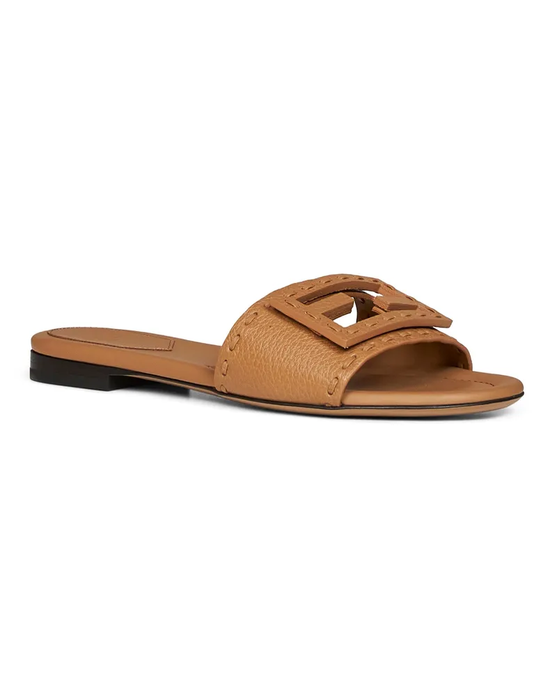 Fendi Women's Leather Slides Baguette Camel Calf Sandal Camel