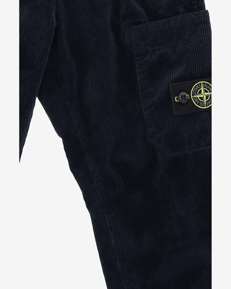 Stone Island Corduroy with Logo Patch Cargo Pants — Navy Navy