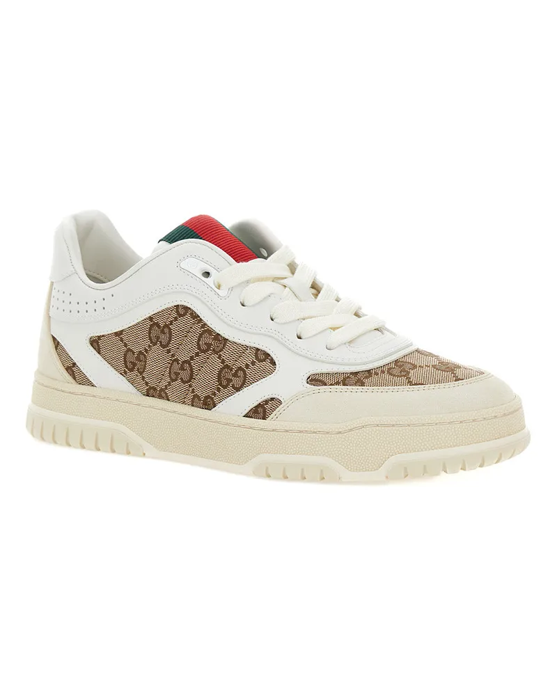 Gucci Web Detail Leather Sneakers — Beige Beige