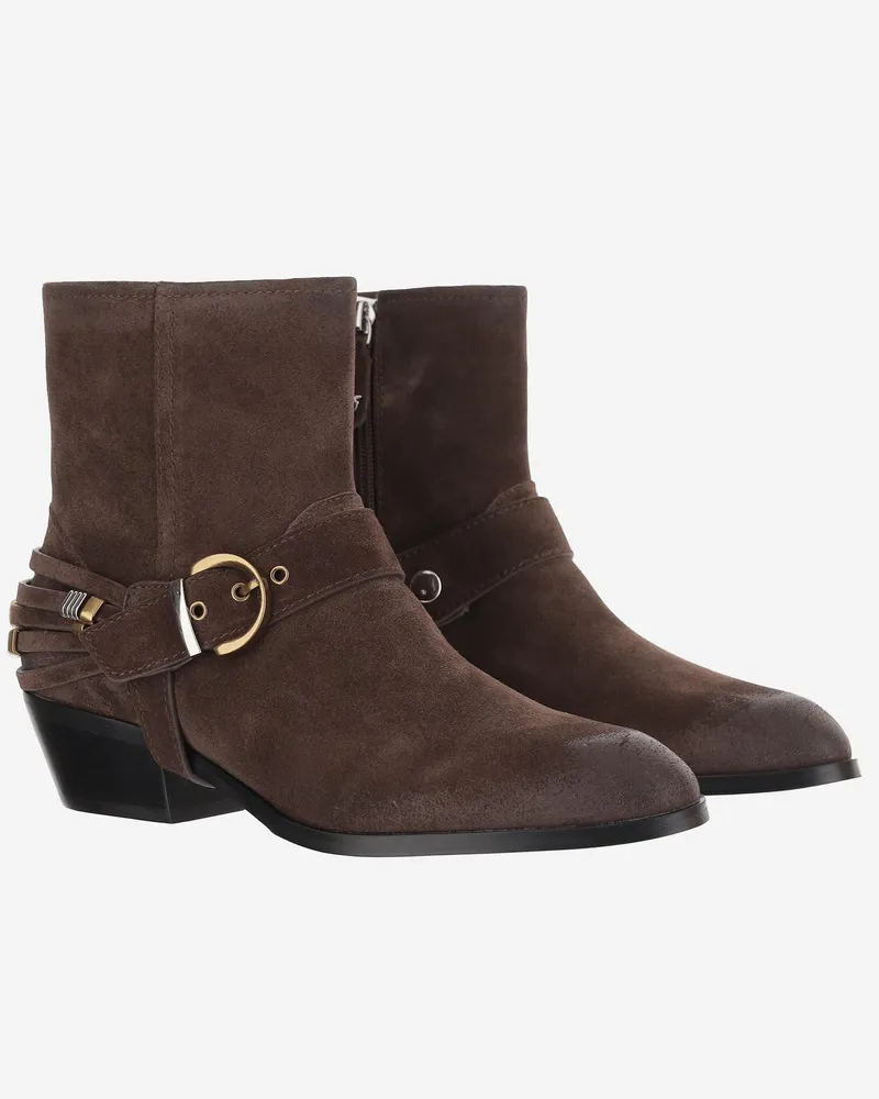 Pinko Women's Ankle Boots Jane O7 Suede Dark Brown Upper: Bovine Leather Brown