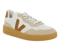 Perforated Leather Low-Top Sneaker — Beige