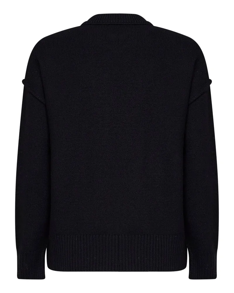 AMI Paris Women's Crewneck Ami De Cœur Silk Sweater Black Black