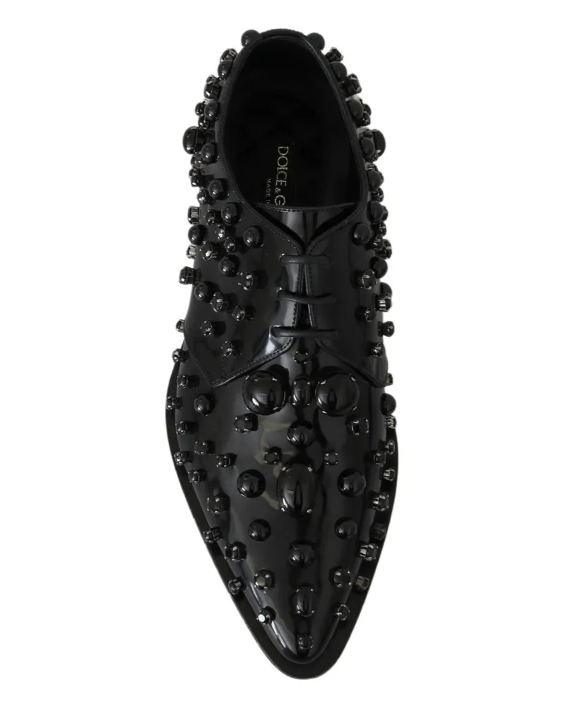 Dolce & Gabbana Women's Black Leather Crystals Dress Broque Shoes Black