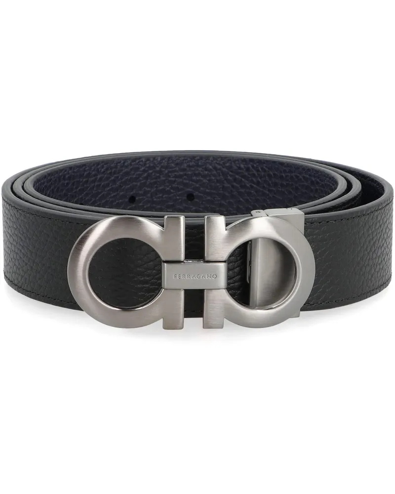 Ferragamo Men's Gancini Reversible Leather Belt Black Calf Black
