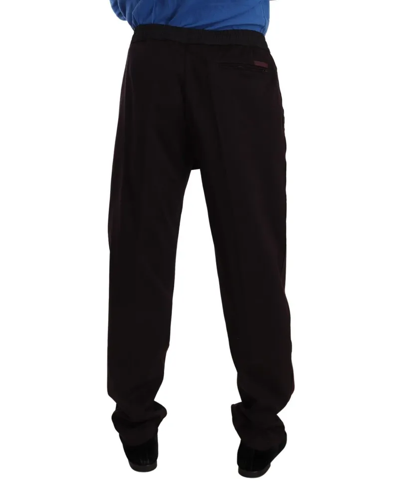 Dolce & Gabbana Bordeaux Cotton Mens Skinny Trouser Pants Nylon Virgin Wool Black