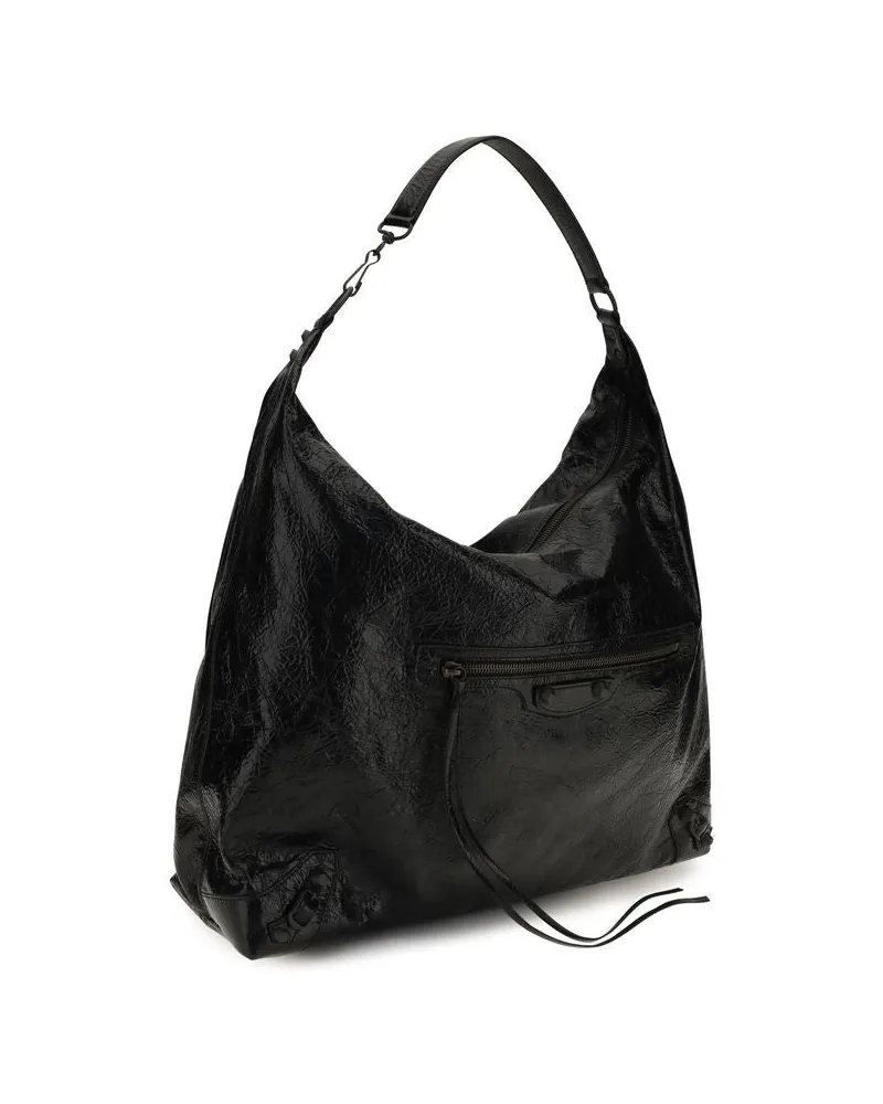 Balenciaga Le City Lambskin Leather Hobo Bag — Black Black