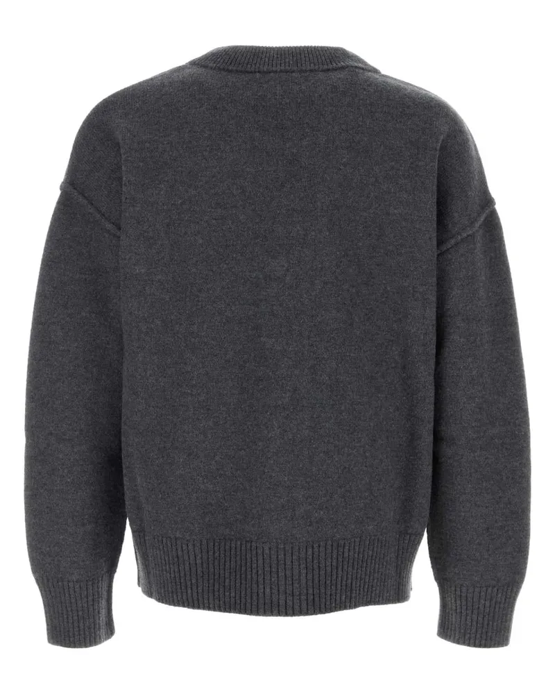 AMI Paris Virgin Wool with Logo Embroidery Cardigan — Gray Gray