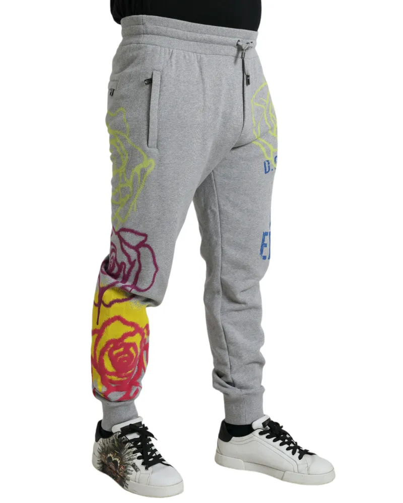 Dolce & Gabbana Men's Gray Cotton Graffiti Sweatpants Jogger Pants Gray
