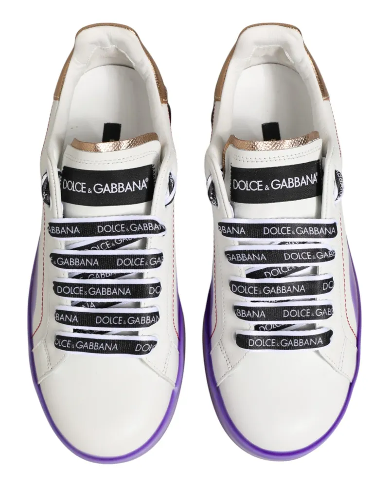 Dolce & Gabbana Women's White Purple Leather Low Top Sneaker Shoes 100lf White