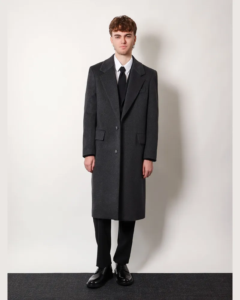 Hevò Men's Cashmere Coat, Satin Lining, Grey Gray