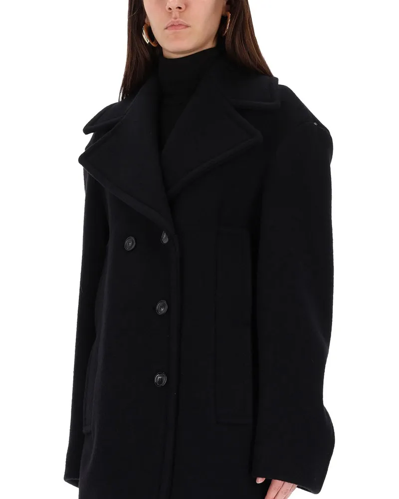 SPORTMAX Double-Breasted Virgin Wool Trench Coat — Black Black