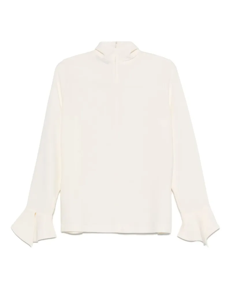 Alberto Biani Bell-Sleeve High-Neck Blouse — Ivory Ivory